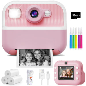 Instant Camera, Front Rear Dual Selfie Kids Camera with 1080P Videos, Holiday Birthday Gifts for Kids Age 3-12, Toddler Portable Travel Print Digital Camera Toy for 4 5 6 7 8 9 Year Boys Girls