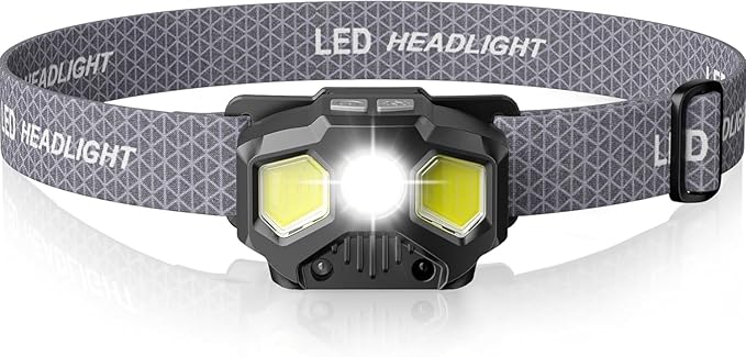 LED headlight with gray strap on a white background