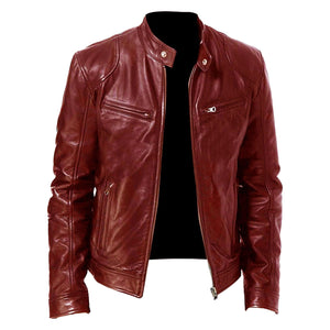 SWJGLITTR Men Slim Fit Motorcyle Leather Jacket Zip-Up Windbreaker Leather Jackets Lightweight PU Vintage Biker Coat