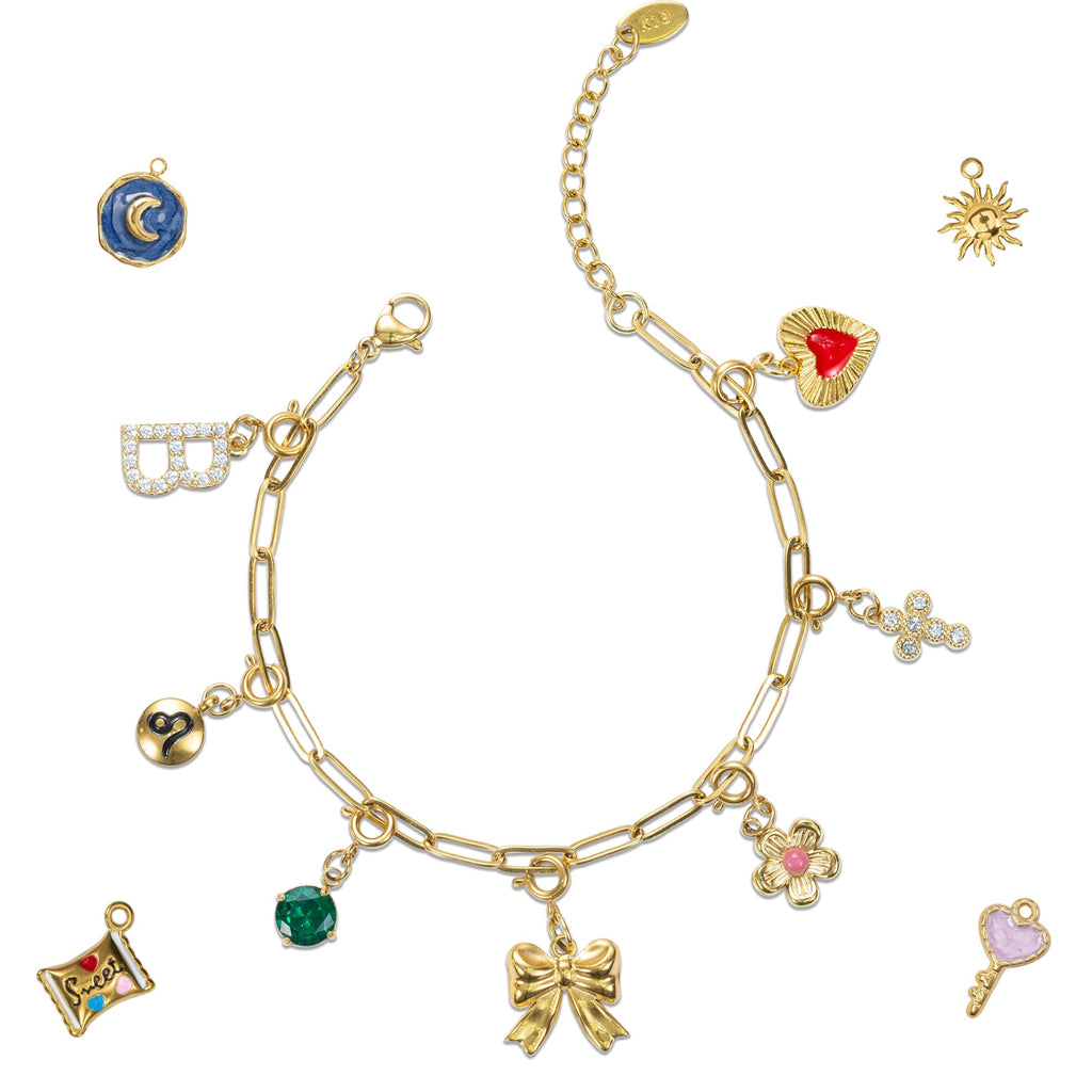 Build Your Own Custom Gold Charm Bracelet, Personalized Engraved Paperclip Link Chain Necklace for Women, Handmade Jewelry Gifts for Teen Girls Mom Grandma