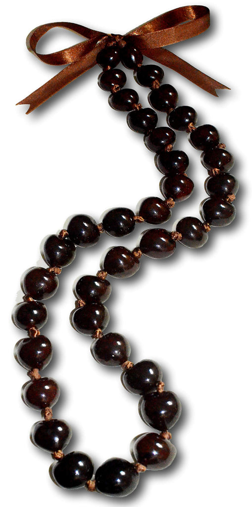 Native Treasure 32" Mens and Womens Genuine Brown Smooth Glossy Kukui Nut Lei Necklace, Meditation Worry Beads From the Philippines