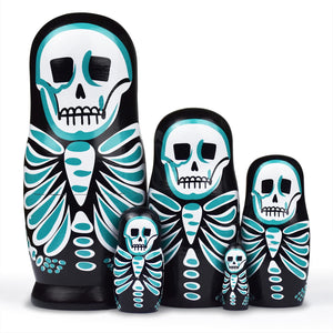 GRPSKCOS Halloween Nesting Dolls Handmade Skull Skeleton Stacking Dolls Wooden Matryoshka Russian Toys for Kids Toddlers Christmas Birthday Decoration Gift (04 Skull Skeleton)