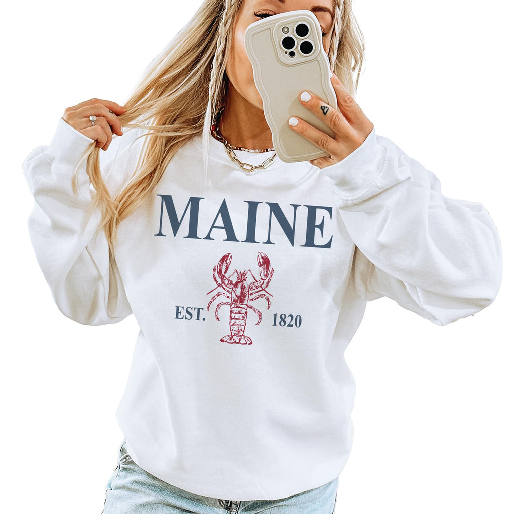 Maine Lobster Sweatshirt, Maine Pullover, Faded Vintage Aesthetic, Trendy Travel Destination Gift For Him or Her, Unisex Crewneck Sweatshirt