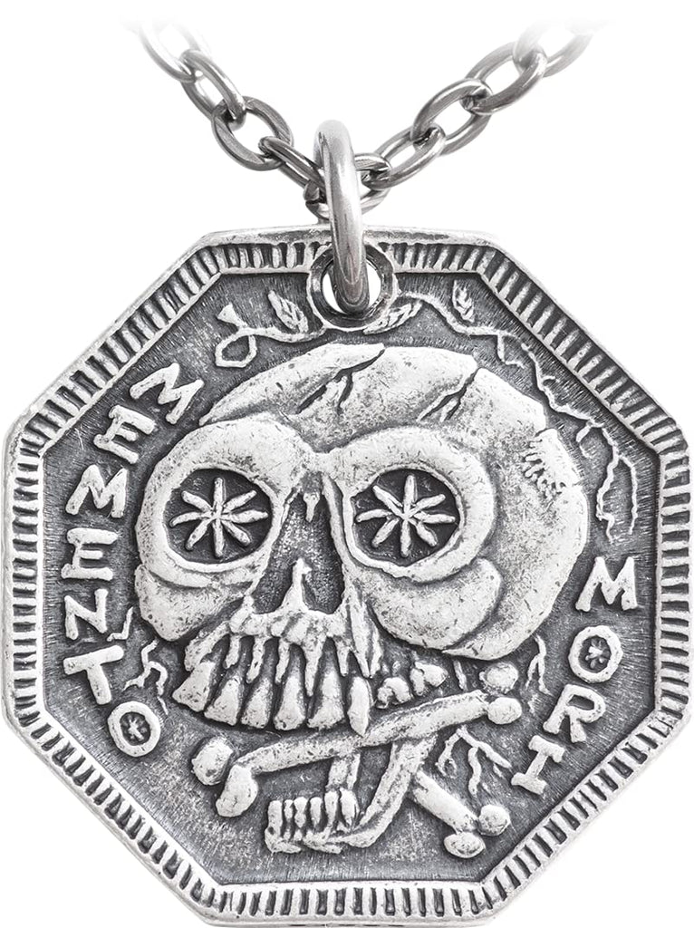 Shire Post Mint Memento Mori Silver Necklace | 999 Fine Silver Stoic Reminder Pendant