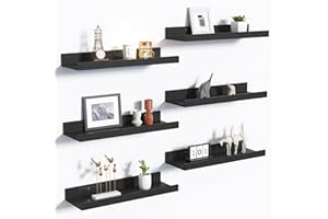 upsimples Floating Shelves for Wall, Wall Shelves for Decor Storage Set of 6, Wall Mounted Wood Shelf for Bedroom, Living Room, Bathroom, Kitchen, Picture Ledge Shelf, Black