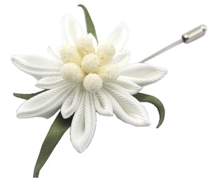 Edelweiss brooch pin Men's flower lapel pin White flower buttoniere Suit pin Handmade brooch