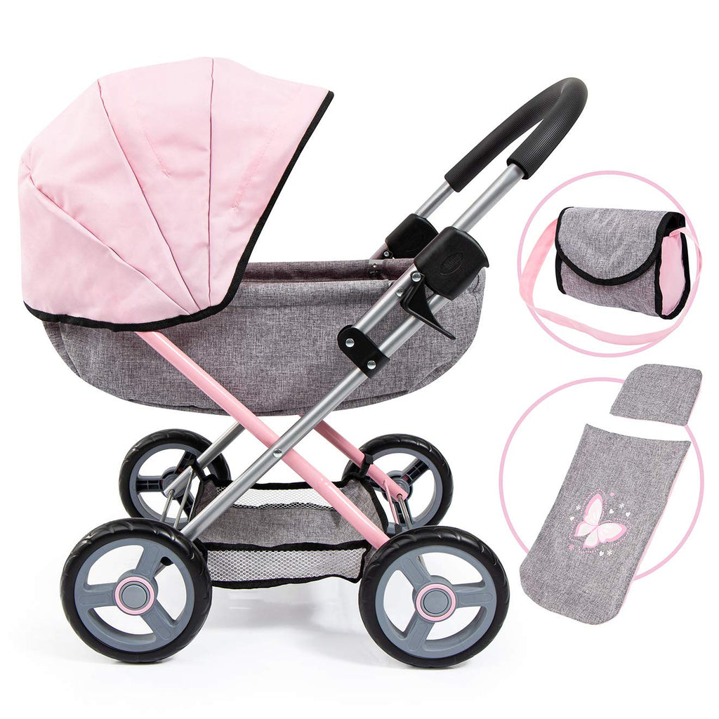Bayer: 4-in-1 Toy Baby Doll Pram Stroller Cosy Set - Dolls Up to 18" (Pink/Grey) | Baby Dolls | Pretend | Dress up | Accessory