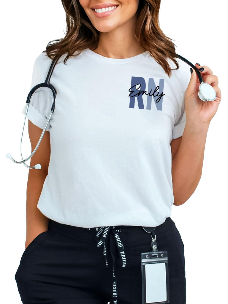 ROSSOSSOR Personalized RN Nurse T-Shirt for Women Custom Registered Nurse Shirts Design Your Own Nursing Graphic Tees with Name White