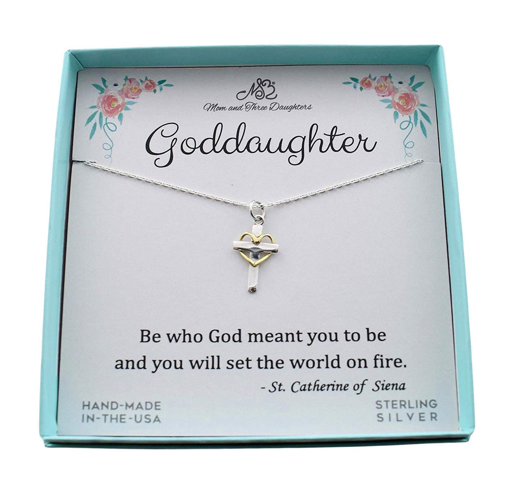 Goddaughter Necklace | Sterling Silver Cross with Bronze Heart | 18" Cable Chain | 20mm x 10mm Charm