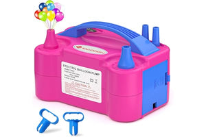 IDAODAN Electric Balloon Pump, Portable Electric Balloon Blower Machine Balloon Air Pump Dual Nozzle Rose Red 110V 600W Balloon Inflator for Party Decorations