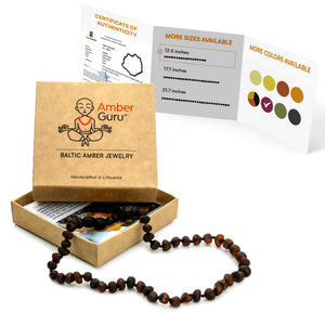 Amber Guru Baltic Amber Necklace (Authentic, Certified) - 12.5 inches - Unisex Jewelry - Cherry (Raw/Unpolished) - Real Amber Beads - Proud to Deliver Genuine Baltic Sea Wonder Handcrafted
