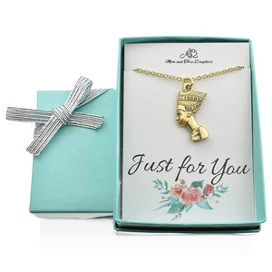 MOM & THREE DAUGHTERS Nefertiti Necklace 24K Gold Plated Pewter Stainless Steel Goddess God Jewelry Women's Gift African Egyptian Goddess