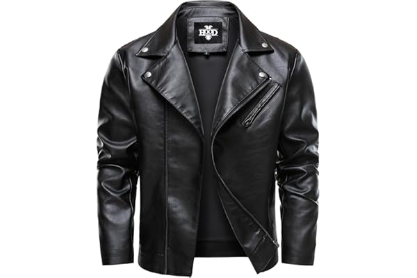 HOOD CREW Men’s Faux Leather Jacket Cool Motorcycle Lapel Biker Jackets Zip Up Riding Coat