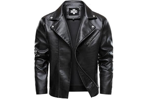HOOD CREW Men’s Faux Leather Jacket Cool Motorcycle Lapel Biker Jackets Zip Up Riding Coat