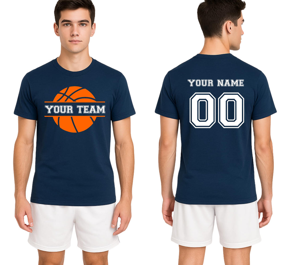 Personalized Handmade Custom Basketball Team Shirt – Double-Sided Custom Name & Number with Basketball Logo, Custom Sports Tee Navy