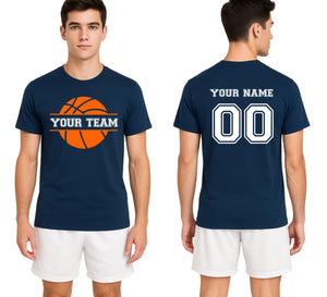 Personalized Handmade Custom Basketball Team Shirt – Double-Sided Custom Name & Number with Basketball Logo, Custom Sports Tee Navy