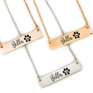 SM Design Rose Gold Stainless Steel Dog Mom Personalized Paw Print Bar Necklace 'x1.5' 18'+2' Extender Lobster Clasp Unisex
