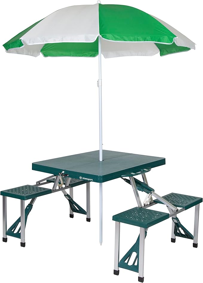 Stansport Picnic Table and Umbrella Combo - Green