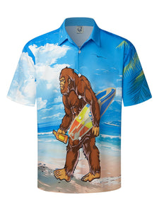 Hardaddy Men's Hawaiian Shirt Short Sleeve Funny Printed Casual Button Down Aloha Shirts Blue-15 L