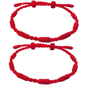 2PCS Kabbalah Red String Bracelet, 7 Knot of Protection Bracelet for Women and Men, Good Luck Handmade Buddhist Vajra Knot Protection Bracelet for Family and Friends, Double Adjustable Buckles