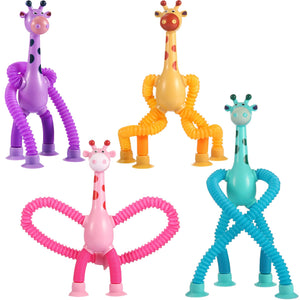 4Pcs Giraffe Pop Tubes Sensory Toys, Telescopic Suction Fidget Toys for Autism, Toddler Travel & Airplane Activities, 2025 Boy & Girl Christmas Stocking Stuffers Gift Idea