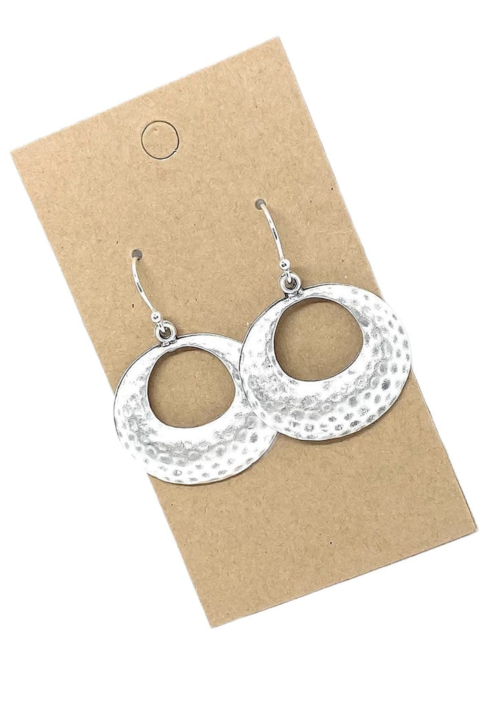 Hammered Silver Hoop on Sterling Silver Earrings Dangle