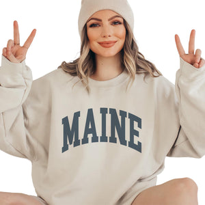 Maine Sweatshirt - Maine ME Pullover - Faded Vintage Athletic Aesthetic Varsity Style - Trendy State Travel Gift For Him or Her - Unisex Crewneck Sweatshirt