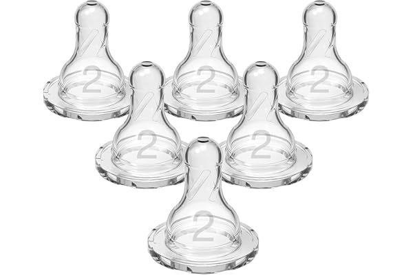 Dr. Brown’s Natural Flow Level 2 Narrow Baby Bottle Silicone Nipple, Medium Flow, 3m+, 100% Silicone Bottle Nipple, 6 Count