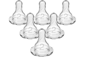 Dr. Brown’s Natural Flow Level 2 Narrow Baby Bottle Silicone Nipple, Medium Flow, 3m+, 100% Silicone Bottle Nipple, 6 Count