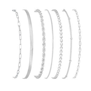 Kyerlyn Silver Bracelets for Women Trendy Waterproof Silver Dainty Bracelet Stack Adjustable Layered Bracelet Set Minimalist Fashion Jewelry