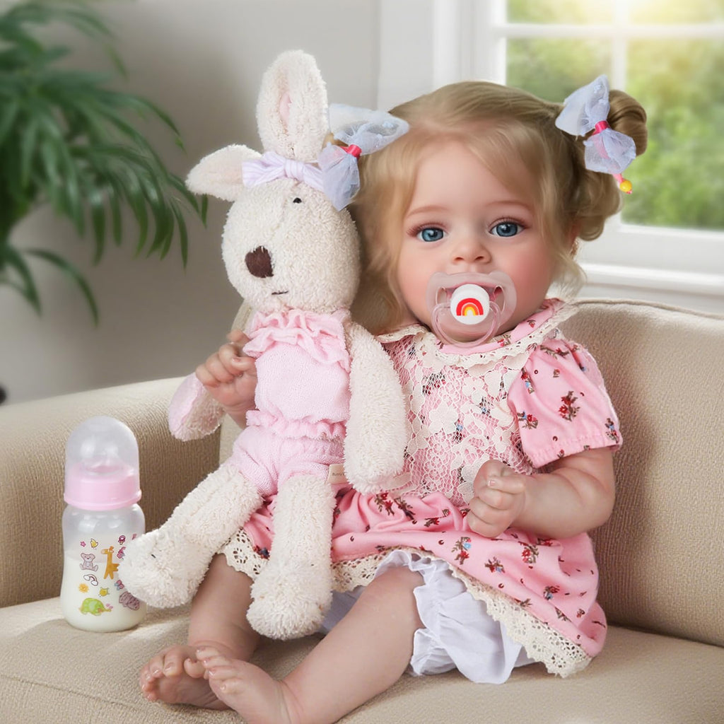 CHAREX Realistic Reborn Baby Doll Girl – 20 Inch Lifelike Handmade Real Life Toddler, Newborn Weighted, Real Baby Feeling, with Golden Brown Hair, Accessories Set in Gift Box, for Kids Age 3+