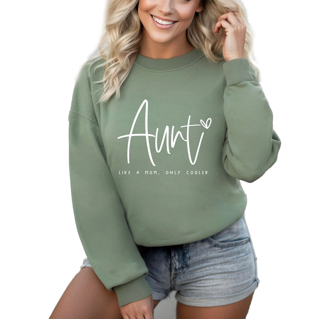 Verita Culture Women's Long Sleeve Auntie Crewneck Sweatshirt Aunt Letter Print Graphic Shirts Pullover Tops Sage