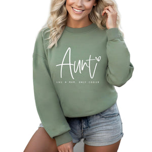 Verita Culture Women's Long Sleeve Auntie Crewneck Sweatshirt Aunt Letter Print Graphic Shirts Pullover Tops Sage