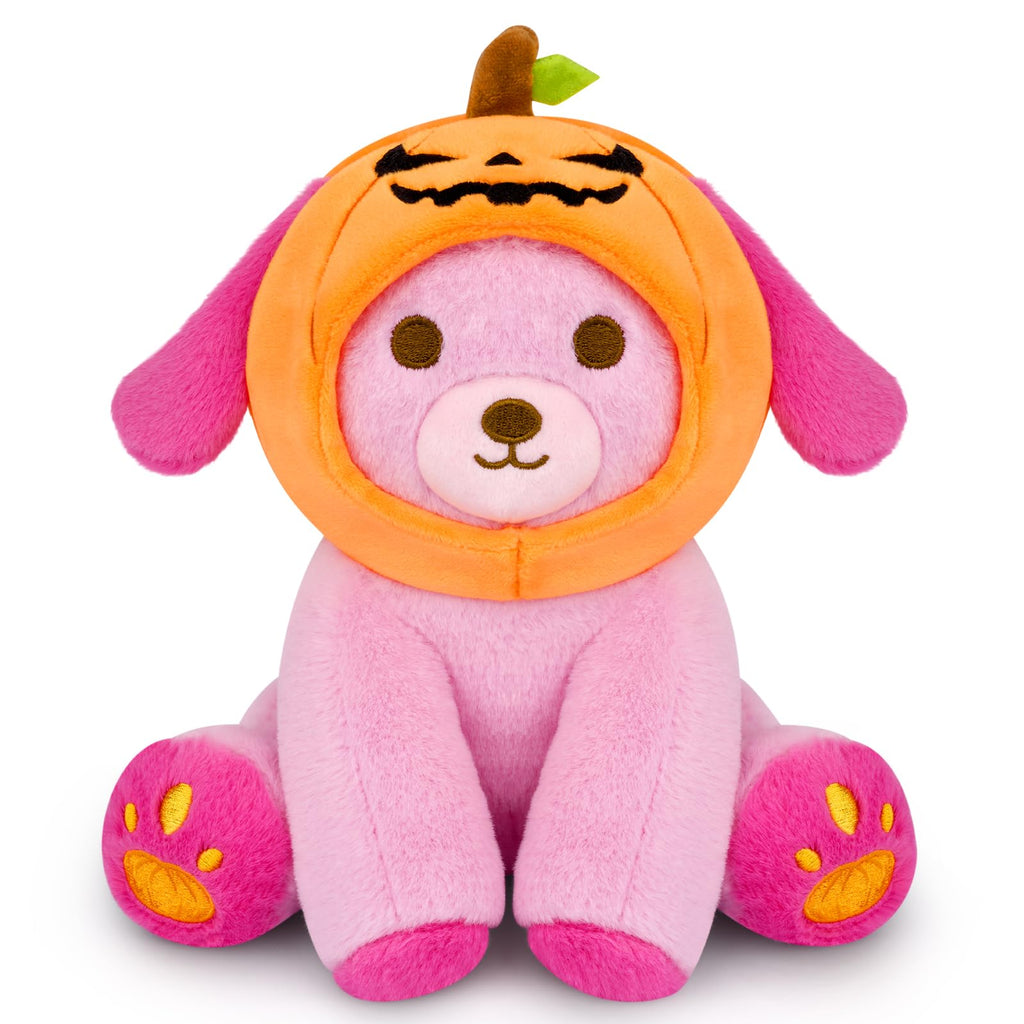 Halloween Plush, 8inch Dog Halloween Stuffed Animal with Removable Pumpkin Hat, Pink Soft Puppy Cute Plushies Dolls Gifts for Girls and Boys, Party Supplies