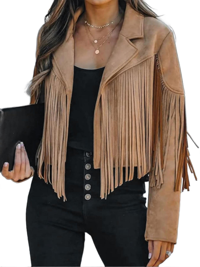 Bibowa Faux Suede Leather Jackets For Women Trendy Fall Western Fringe Cropped Jacket 2025 Tassel Motorcycle Crop Coats