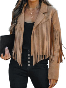 Bibowa Faux Suede Leather Jackets For Women Trendy Fall Western Fringe Cropped Jacket 2025 Tassel Motorcycle Crop Coats