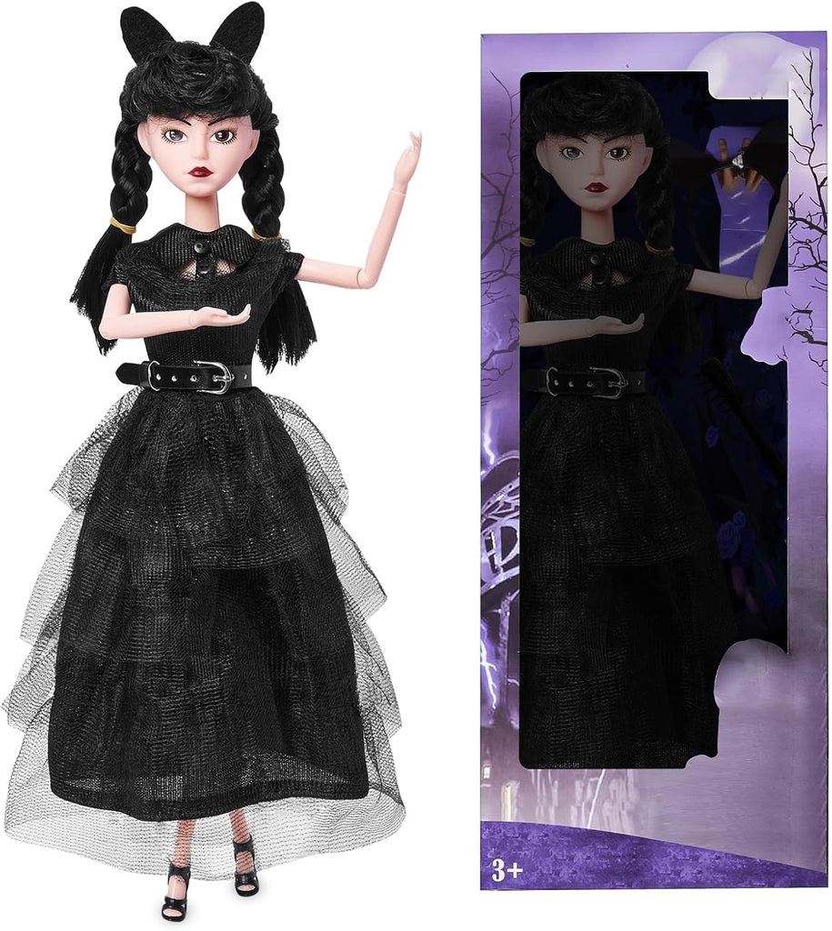 11.5 inch Fashion Doll, Soft Body, Black Hair, Black Heels, Dress & Accessories