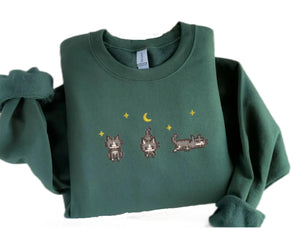 Stardew Valley Cat EMBROIDERED Sweatshirt – Cozy Gamer Fashion, Cute Gaming Attire, Ideal Gift for Gamers Forest Green