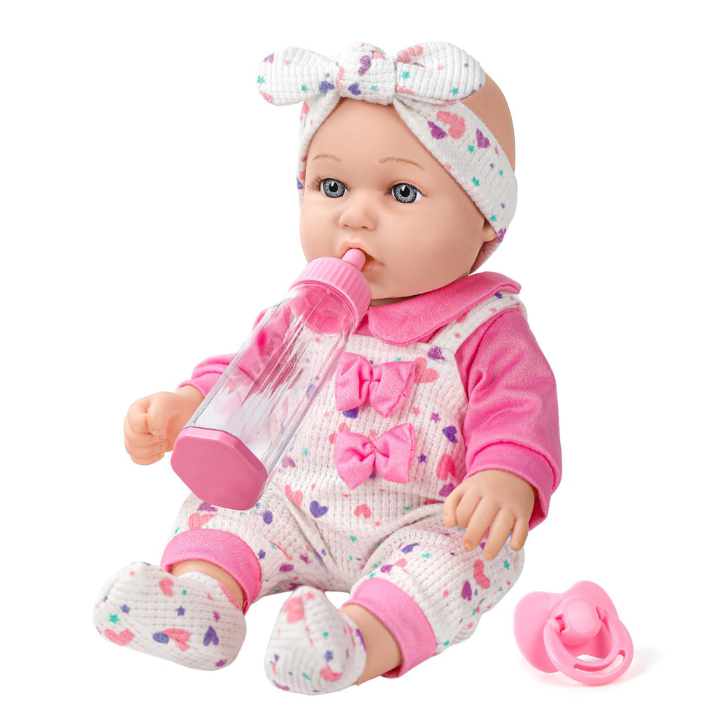 12" Baby Doll with Pink Bowknot Clothing Set,12 Inch Realistic Baby Dolls with Clothes and Accessories,Pacifier Bottle Toy Pretend Play Collection for 3+ Child Girls Gifts