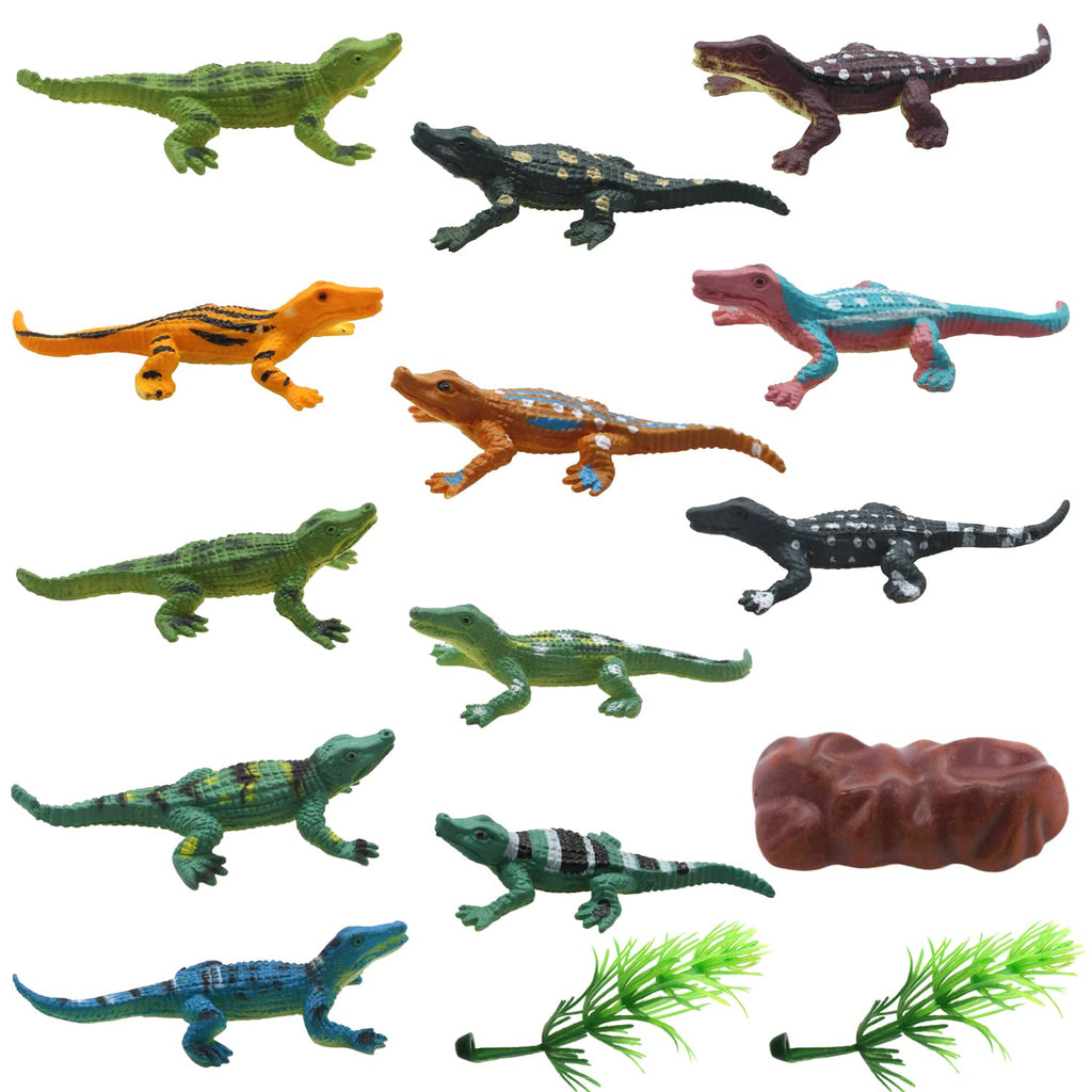 SmilerSmile Animal Assorted Mini Plastic Figures Toy Set, Educational Party Cake Topper, Goody Bag Filler (12pcs Aligator)