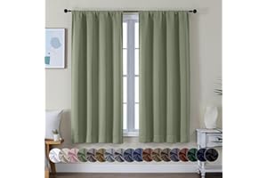Simplebrand Ava Sage Green Blackout Curtains for Bedroom 63 Inch Length 2 Panels Set, Solid Thermal Insulated Energy Saving Rod Pocket Window Treatment Curtains Blackout Drapes, W40 x L63 Inch, Sage
