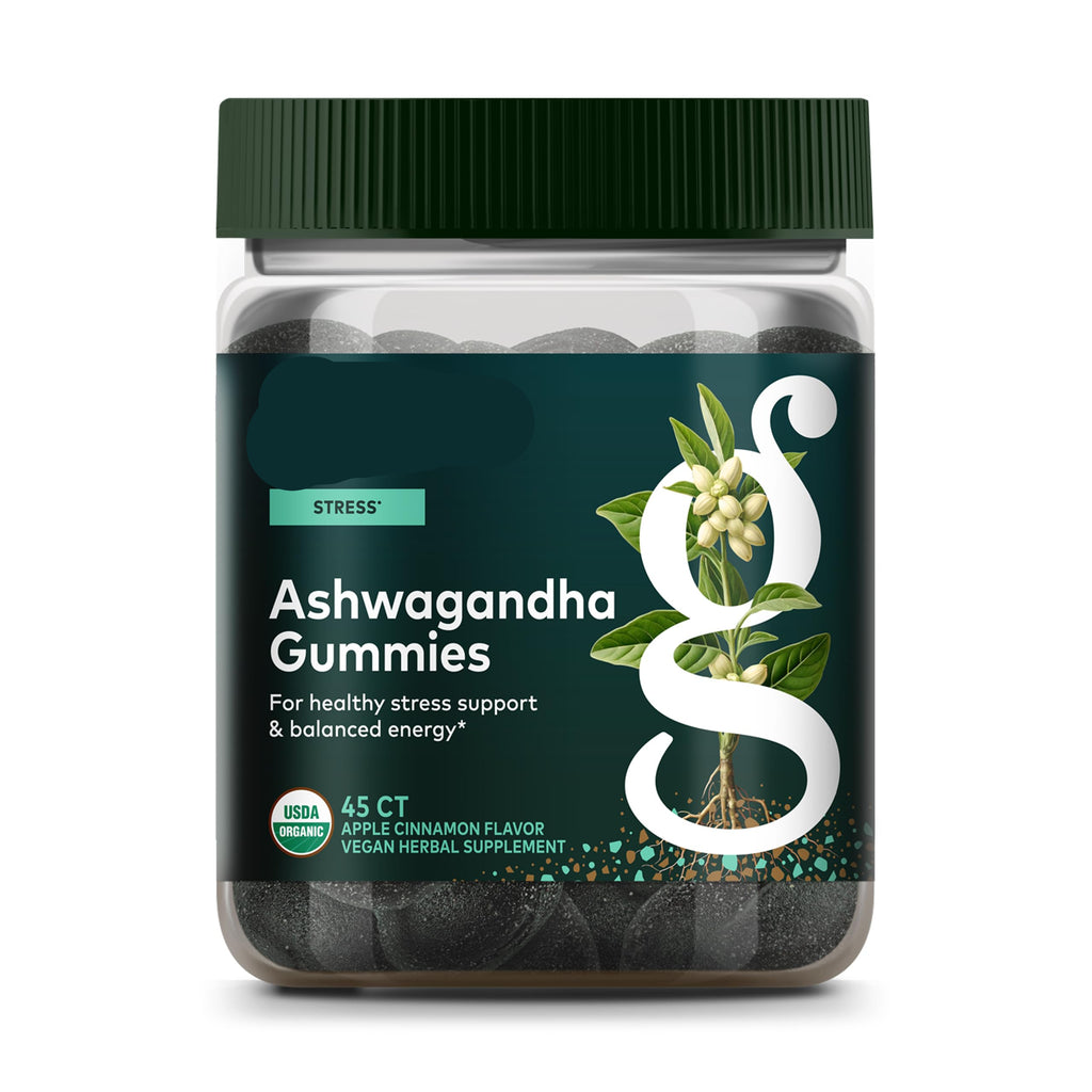 Jar of Gaia Herbs Ashwagandha Gummies on a white background