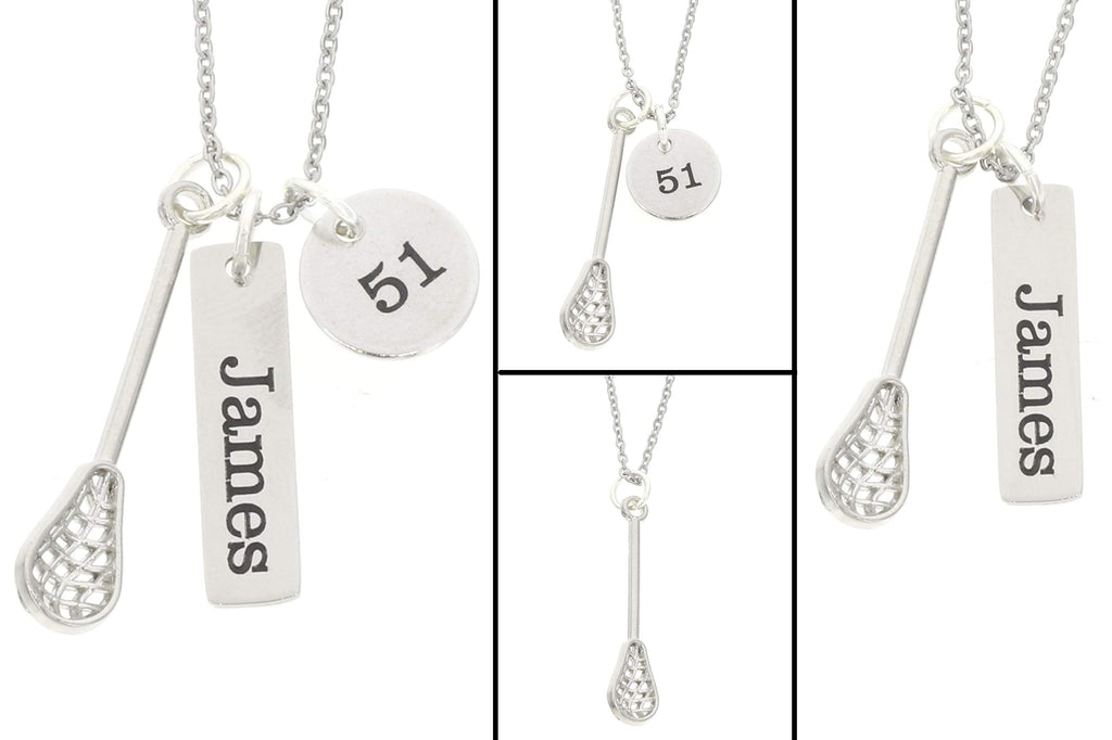 DistinctlyIvy Lacrosse Stick Necklace Team Gift - Engraved Jewelry - Add Custom Name Number - DGR-12MM1INBAR