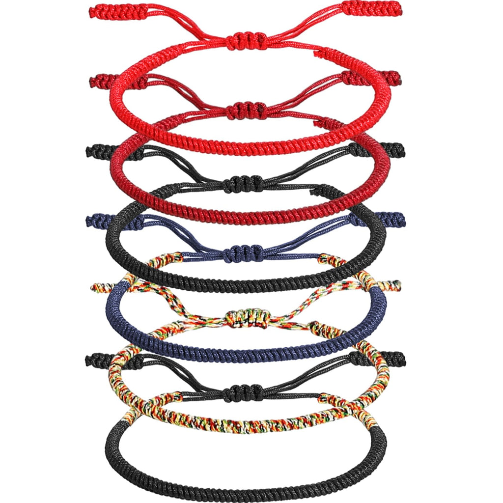 Yinkin 6 Pcs Tibetan Bracelet Buddhism Handmade Knot Rope Bracelet Woven Thread String Bracelet Lucky Multicolor String Thread for Men Women Friendship Couple