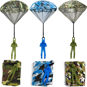 6PCS Army Camo Parachute Toys for Kids Hand Throwing Kids Outdoor Games, Army Men Action Figures Tangle Free Throwing Toy Parachute Outside Toy Gifts for Kid Ages 3-16