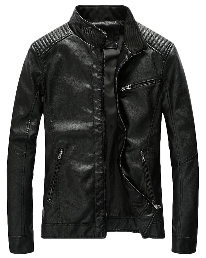 Youhan Men's Casual Zip Up Slim Bomber Faux Leather Jacket