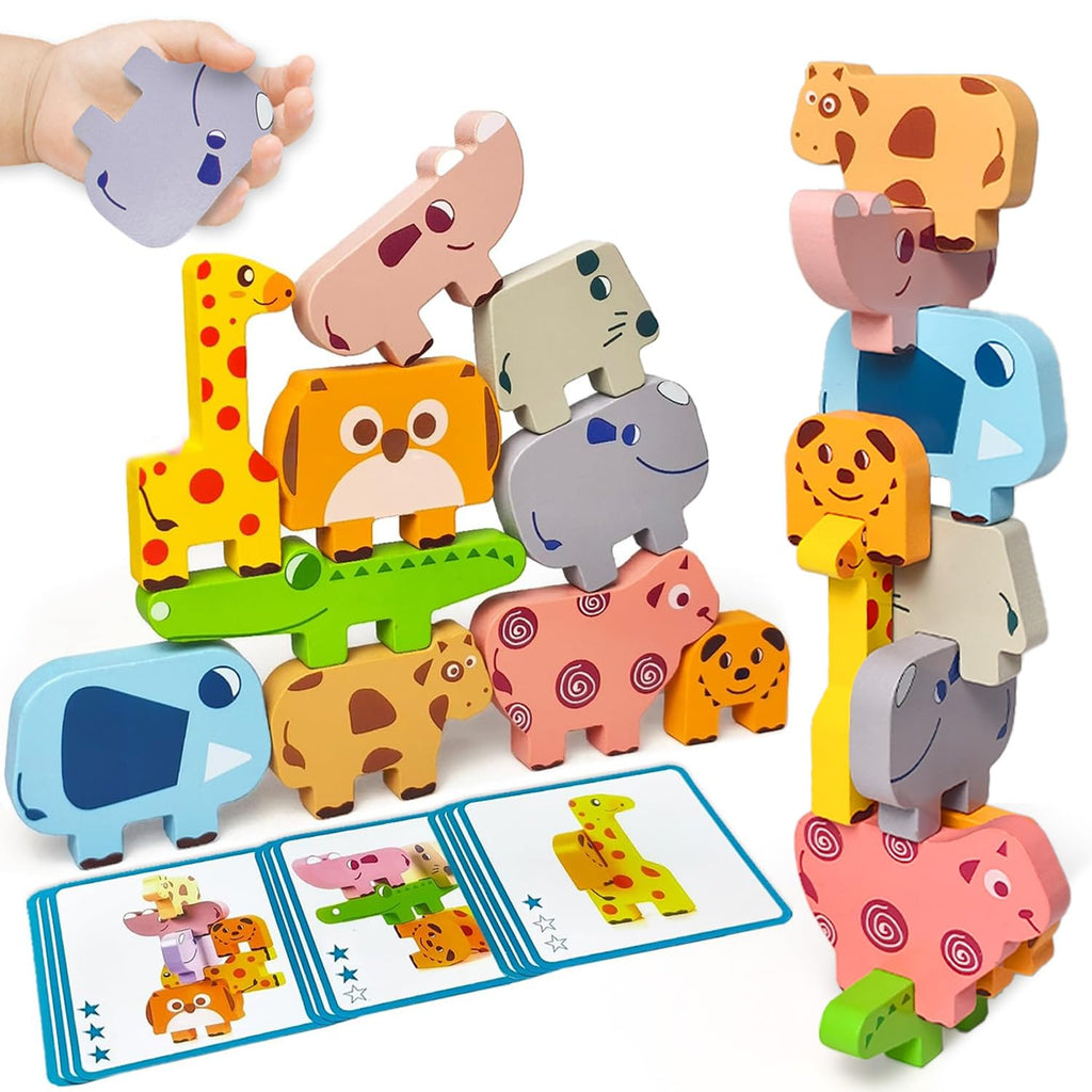 Toys for Toddlers 1-3, Montessori Toys for 1 2 3 Year Old Boys & Girls, Toy Age 2-4 0-2 Kids Baby, 1 2 3 Year Old Girls Boys Gifts, Wooden Animal Blocks Stacking Education Puzzles Toy