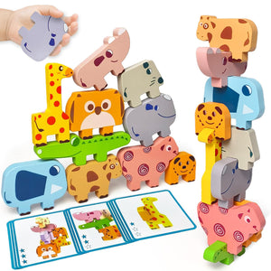 Toys for Toddlers 1-3, Montessori Toys for 1 2 3 Year Old Boys & Girls, Toy Age 2-4 0-2 Kids Baby, 1 2 3 Year Old Girls Boys Gifts, Wooden Animal Blocks Stacking Education Puzzles Toy