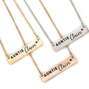 Personalized Auntie Bar Necklace - Aunt Necklace Aunt Jewelry Personalized Name For Aunt Gift Idea Stainless Steel Silver Gold Rose Gold AUNT-BAR