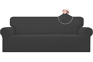 Easy-Going Stretch Sofa Slipcover 1-Piece Sofa Cover Furniture Protector Couch Soft with Elastic Bottom for Kids, Polyester Spandex Jacquard Fabric Small Checks (Sofa, Dark Gray)